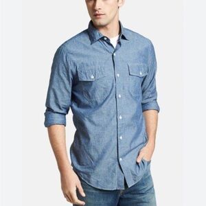 VINCE men’s slim fit chambray‎ button down shirt